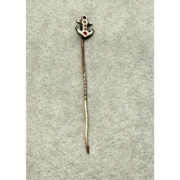 Antique Victorian Gold Filled Stick Pin Late 1800s Anchor Nautical Red White Cab - Picture 4 of 4